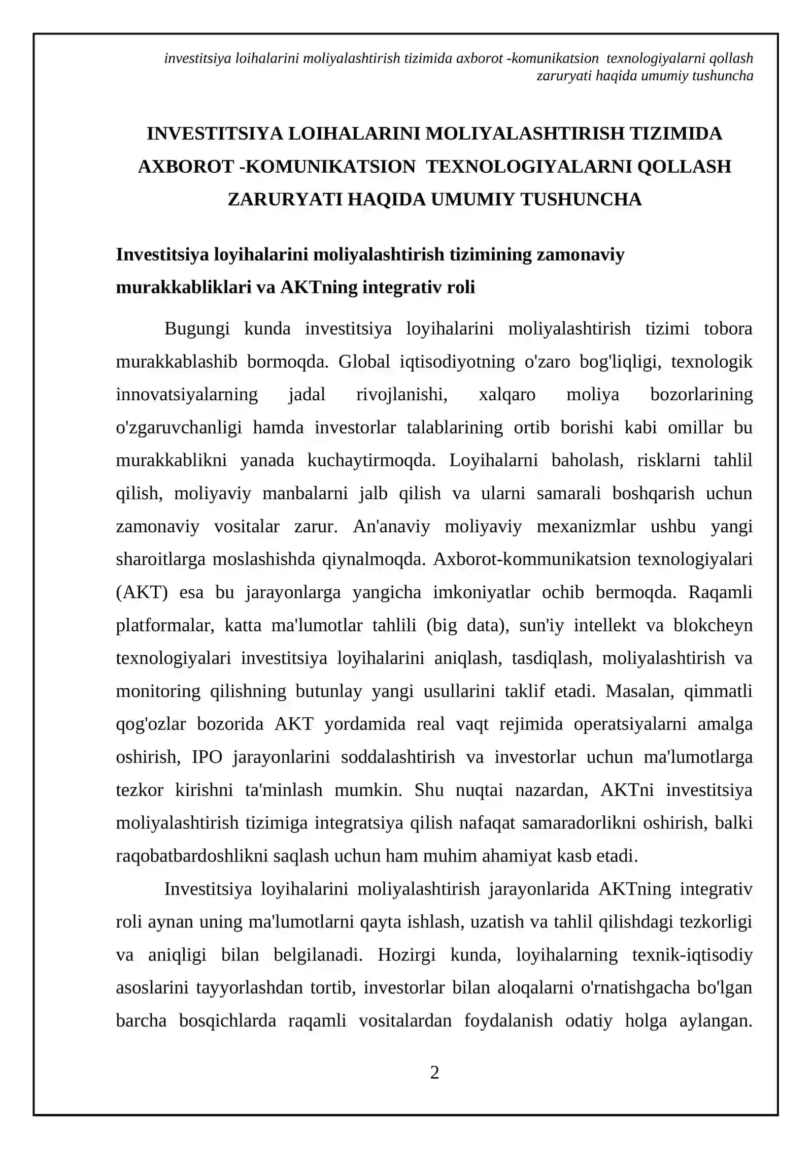 investitsiya loihalarini moliyalashtirish tizimida axborot -komunikatsion texnologiyalarni qollash zaruryati 4