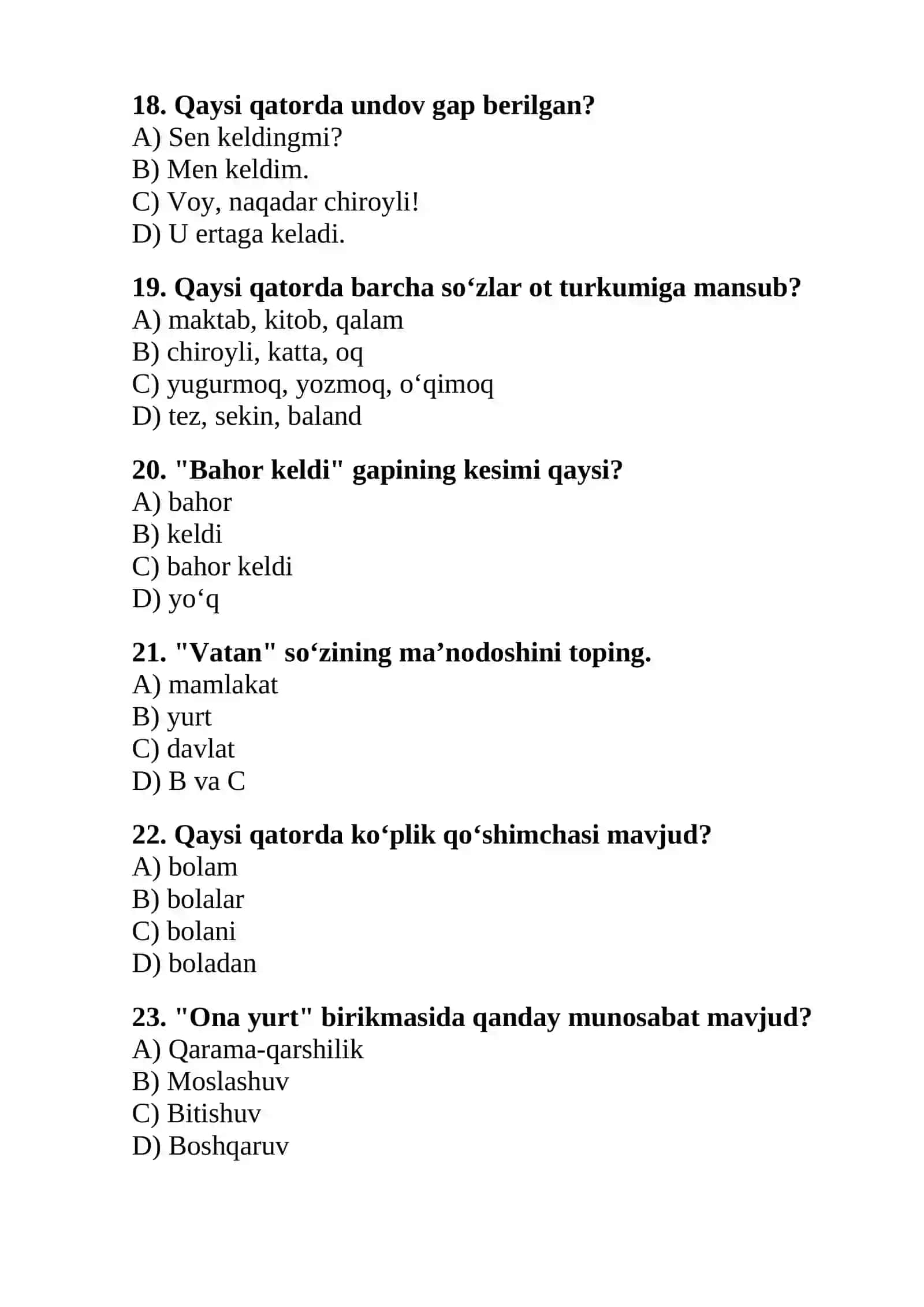 Ona tili va adabiyot fanidan DTM test 4