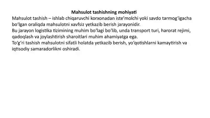 MAHSULOT TASHISH VA SAQLASH SHARTLARIGA RIOYA QILISH 4