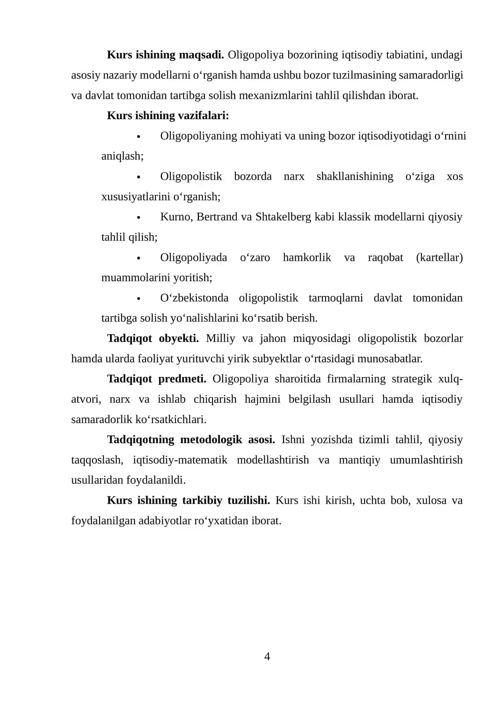 Bozorda oligopoliyaning shakllanishiga ta’sir etuvchi omillar 4