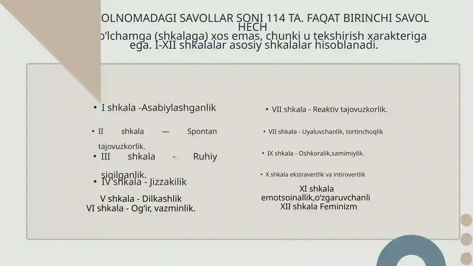 Umumiy Psixodiagnostika fanidan oraliq nazorat ishi 4