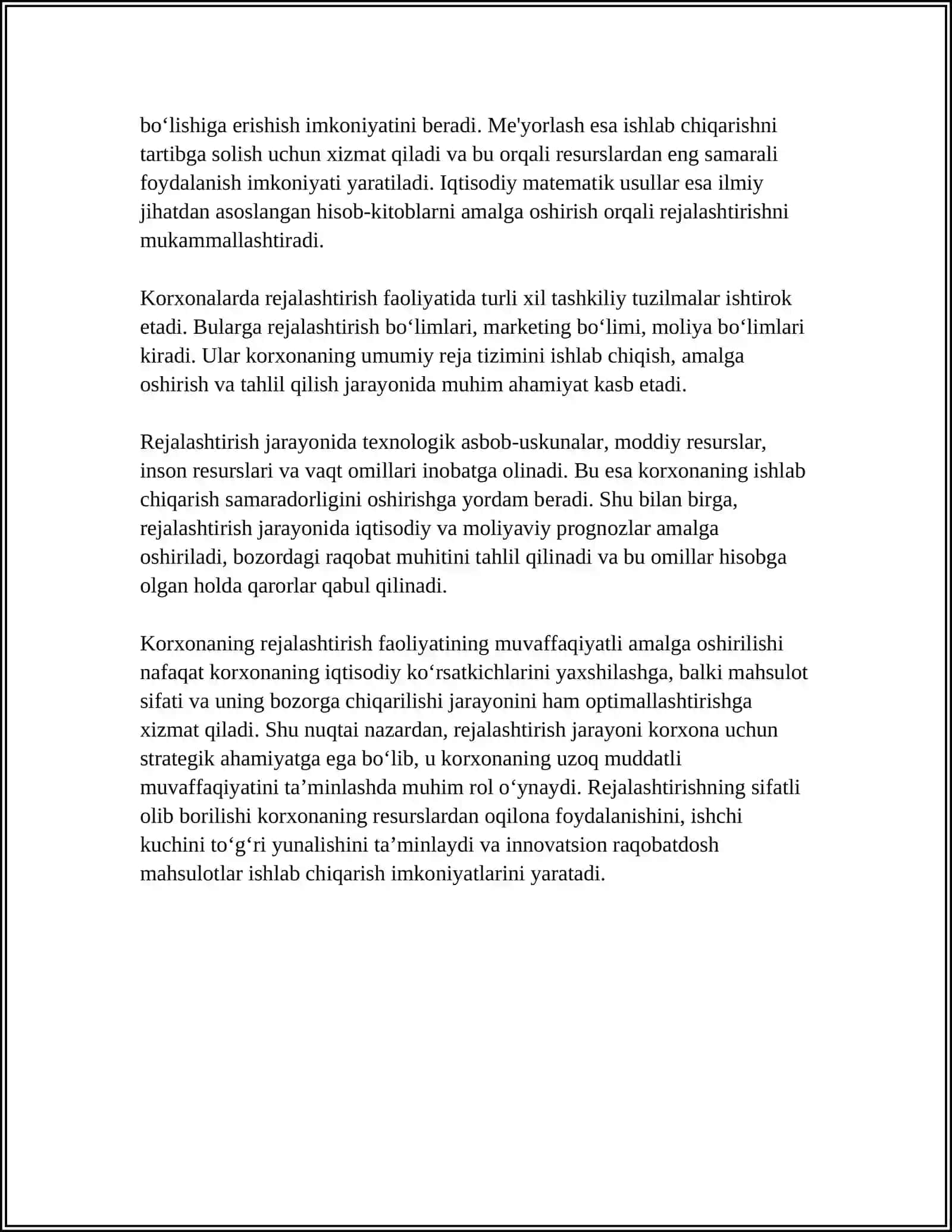 KORXONA VA UNING ISHLAB CHIQARISH FAOLIYATI REJALASHTIRISH 4