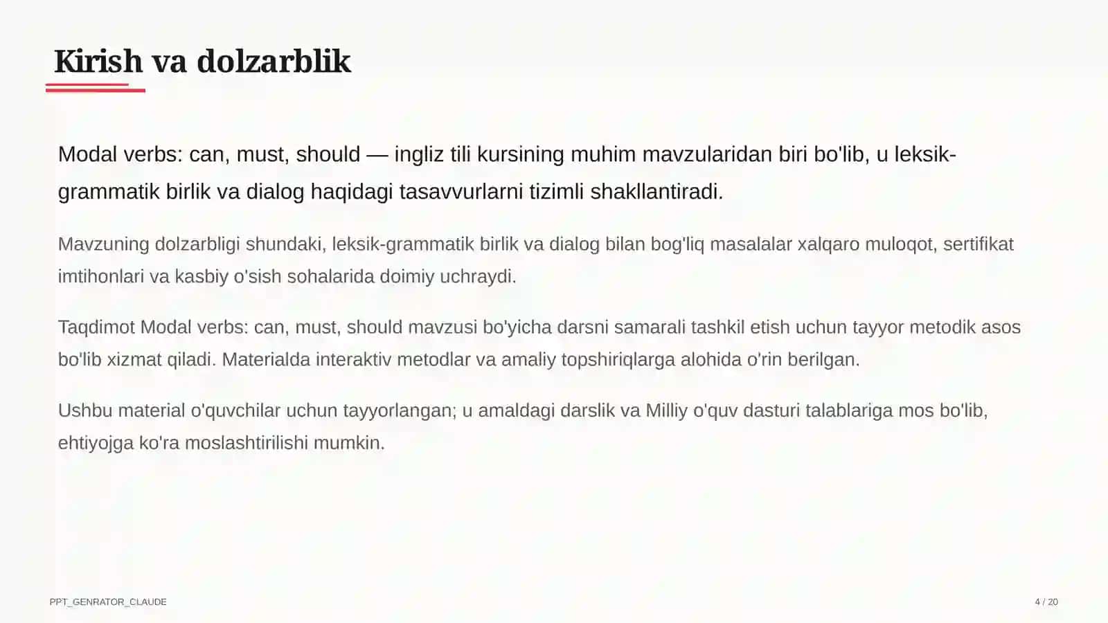 Modal verbs: can, must, should (7-sinf) 4