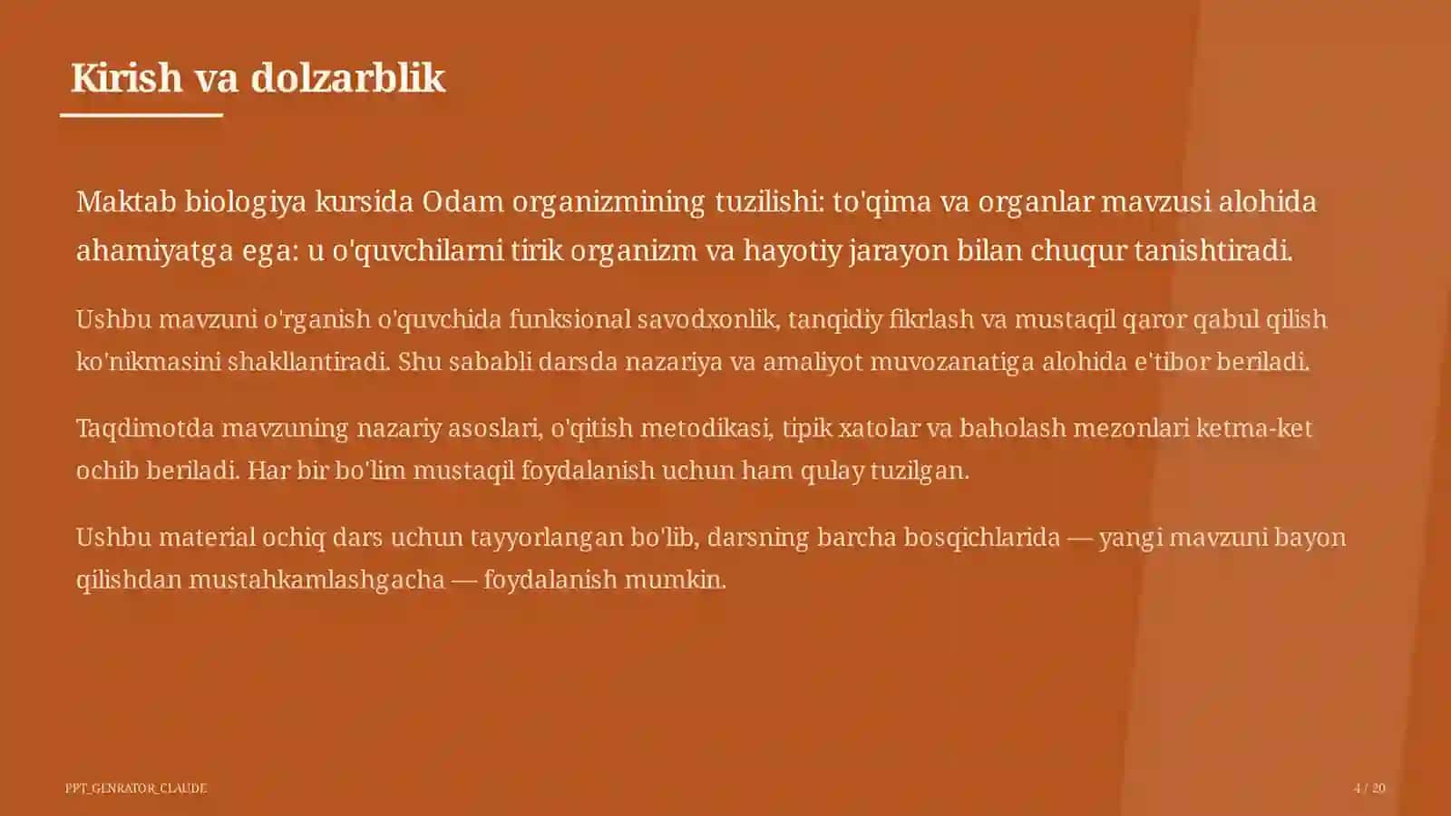 Odam organizmining tuzilishi: to'qima va organlar (8-sinf) 4
