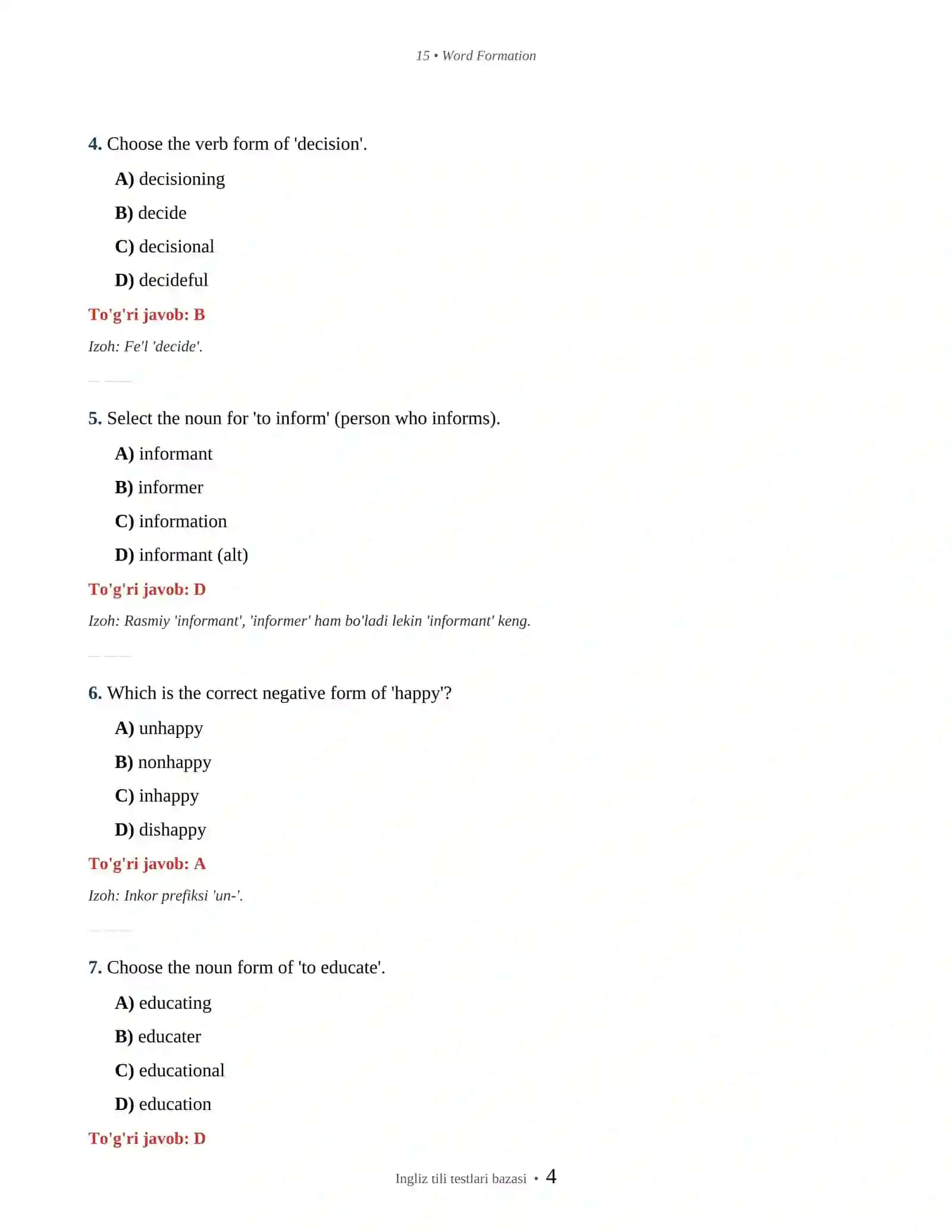 INGLIZ TILI WORD FORMATION TESTLARI 4