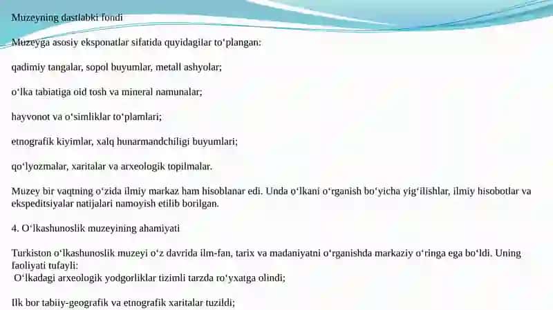 Turkistonda dastlabki muzeylarning vujudga kelishi 4
