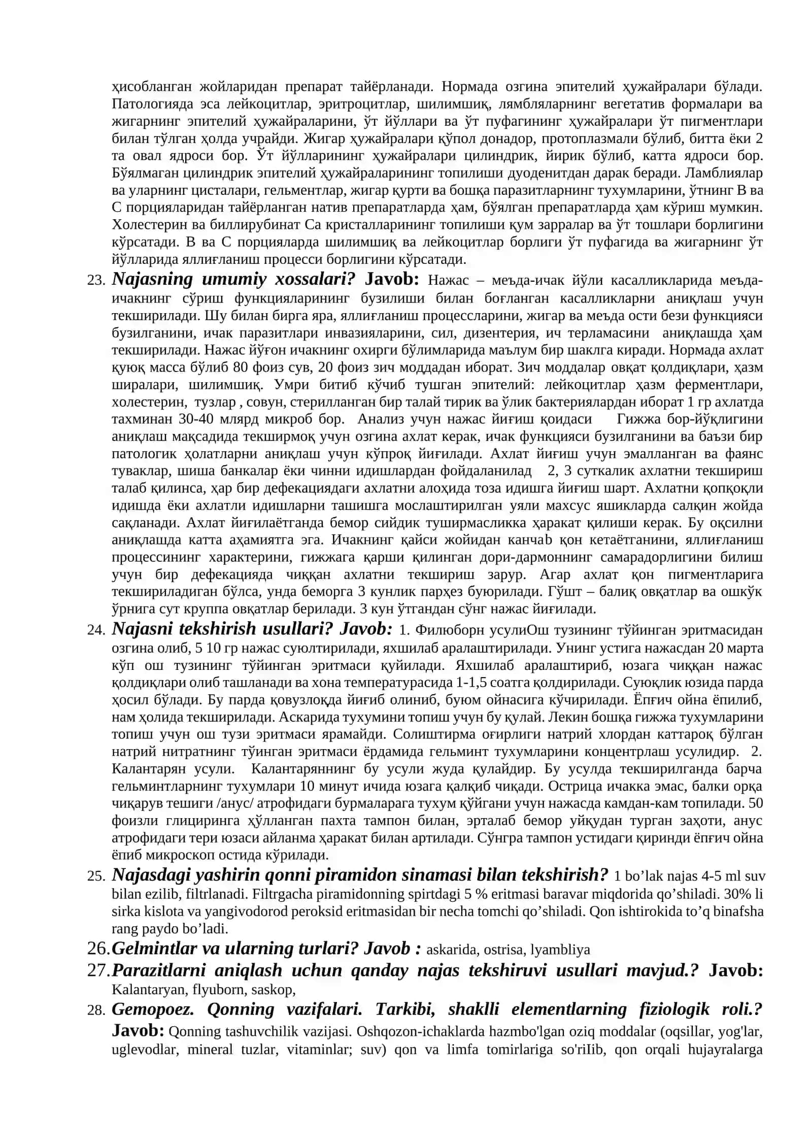 LABARATORIYA OG’ZAKI SAVOL JAVOBLAR RO’YXATI 2026 YIL 4