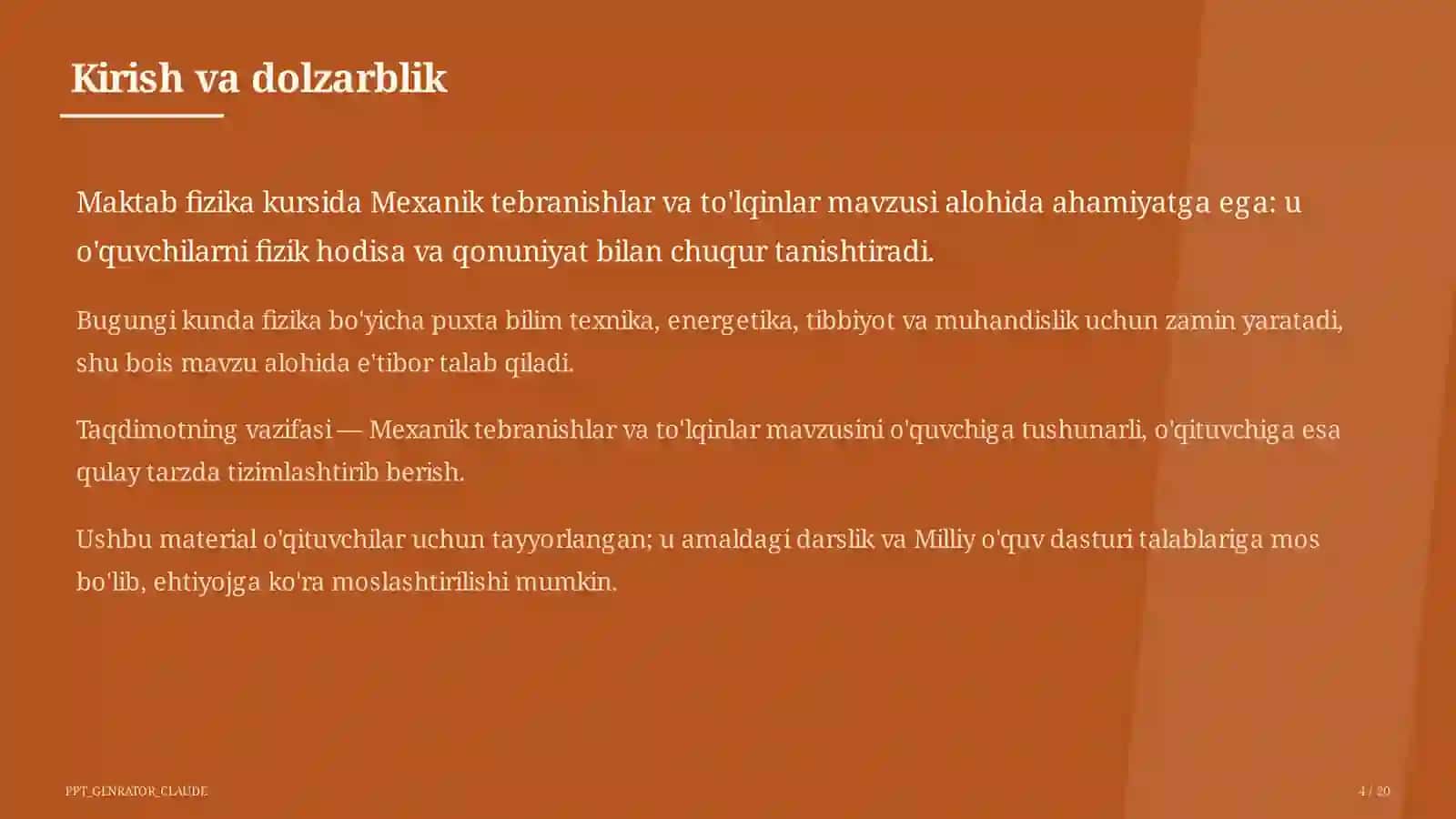 Mexanik tebranishlar va to'lqinlar (9-sinf) 4