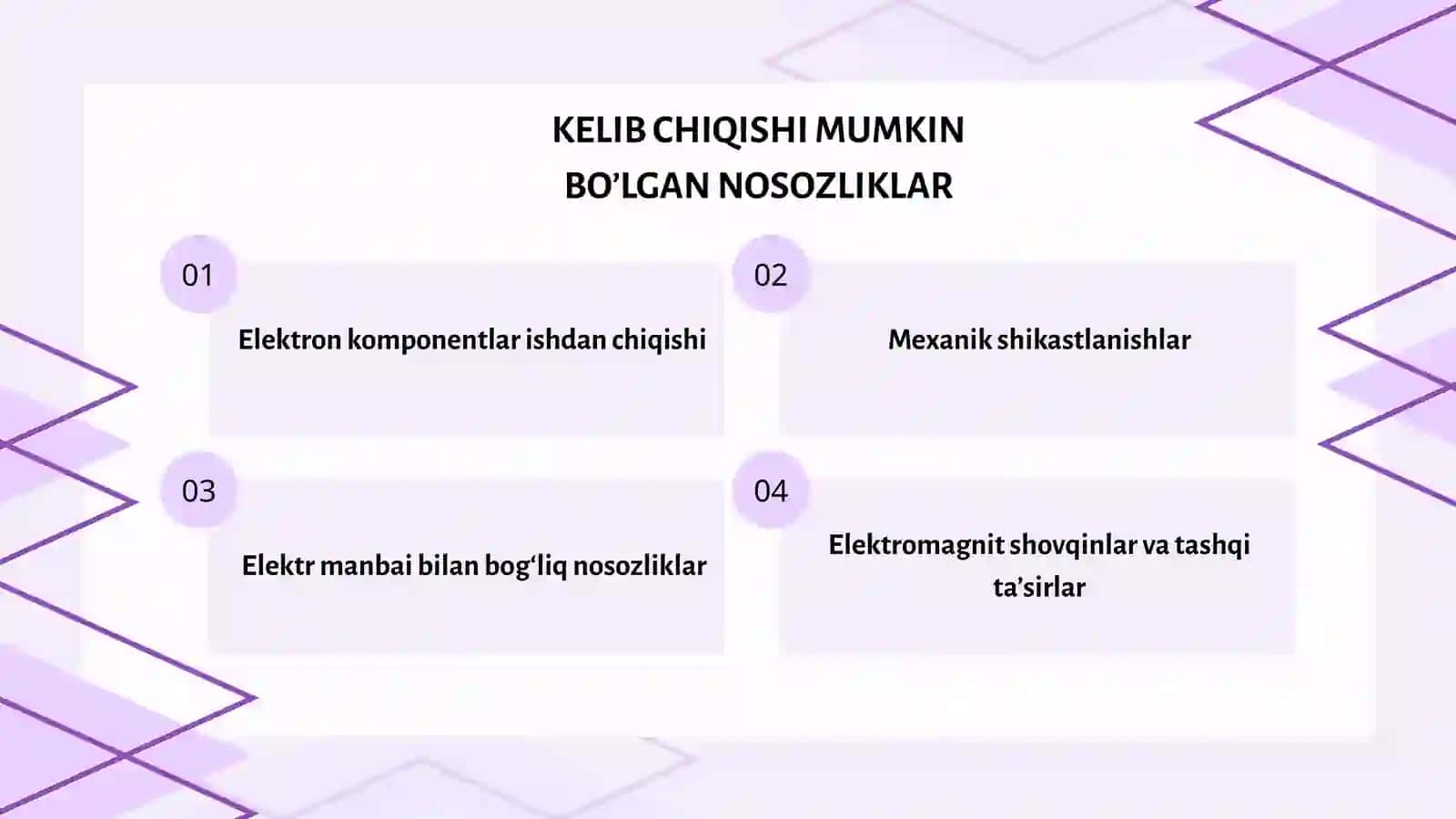 Radio elektron apparaturalarning ishonchlilik koʼrsatkichlarini hisoblash va ularni shakllantirish algoritmlari 4