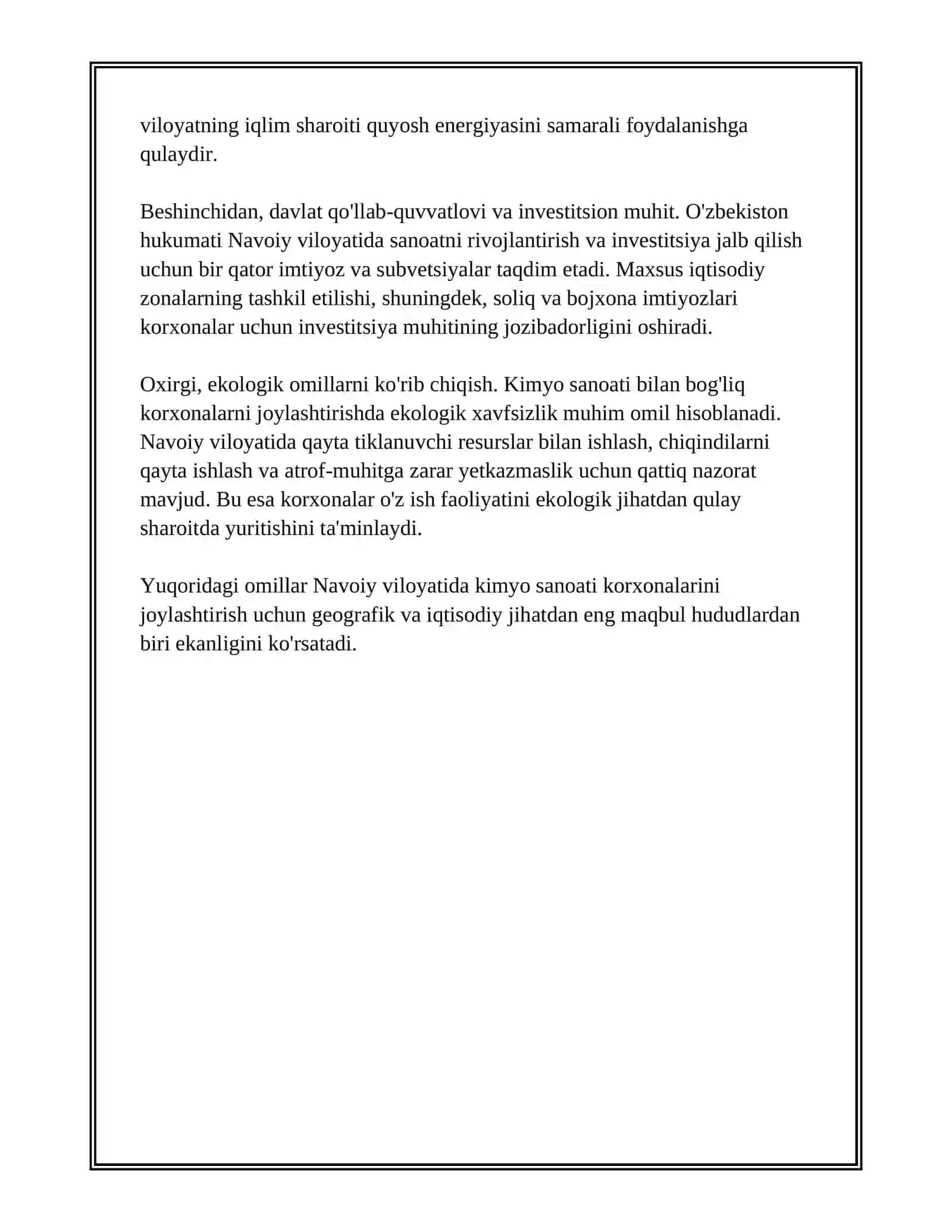 KIMYO SANOATI KORXONALARI JOYLASHTIRISH NAVOIY MISOLIDA 4