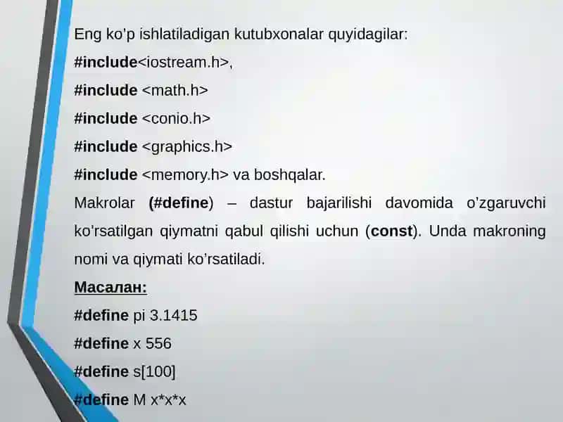 C++ dasturlash tilining asosiy konstruktsiyalari va tizimda qo‘llash xususiyatlari 4