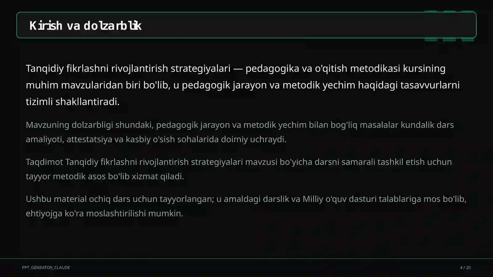 Tanqidiy fikrlashni rivojlantirish strategiyalari 4