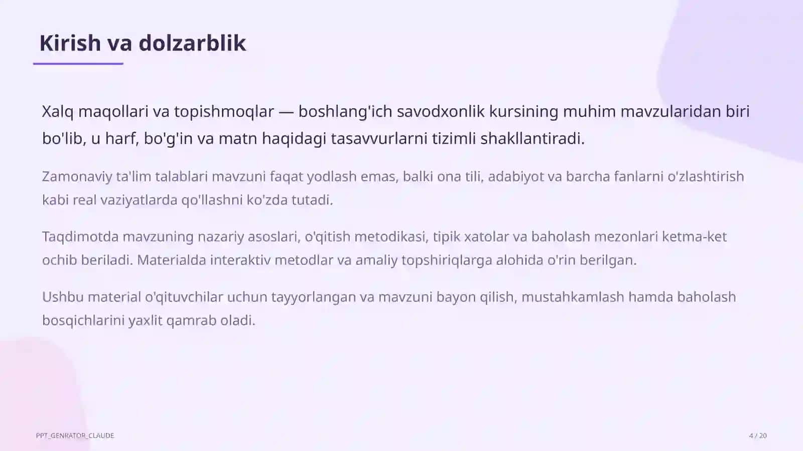 Xalq maqollari va topishmoqlar (2-sinf) 4