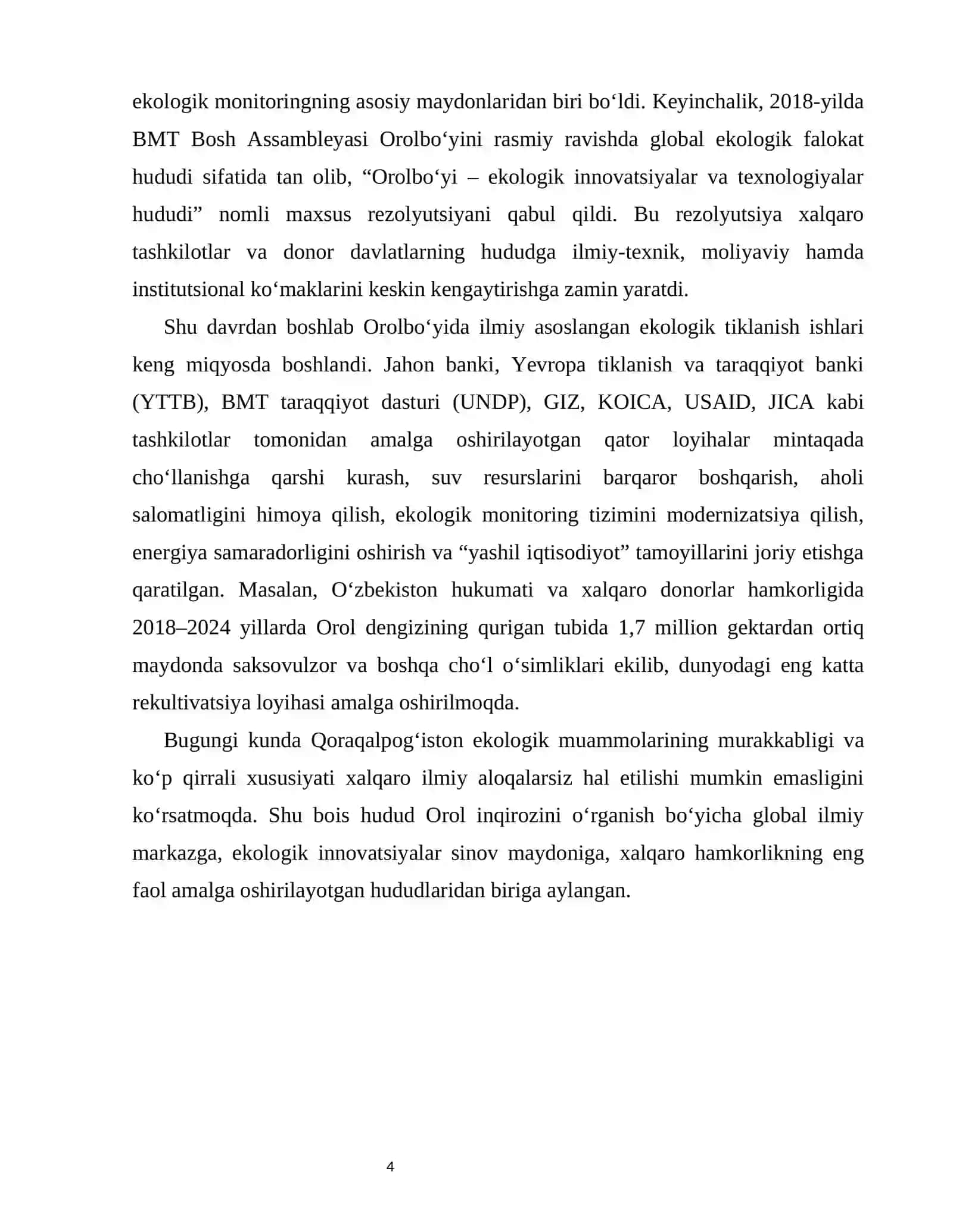 Qoraqalpogʻistonda ekologiya va atrof-muhitni muhofaza qilish boʻyicha xalqaro hamkorlik 4
