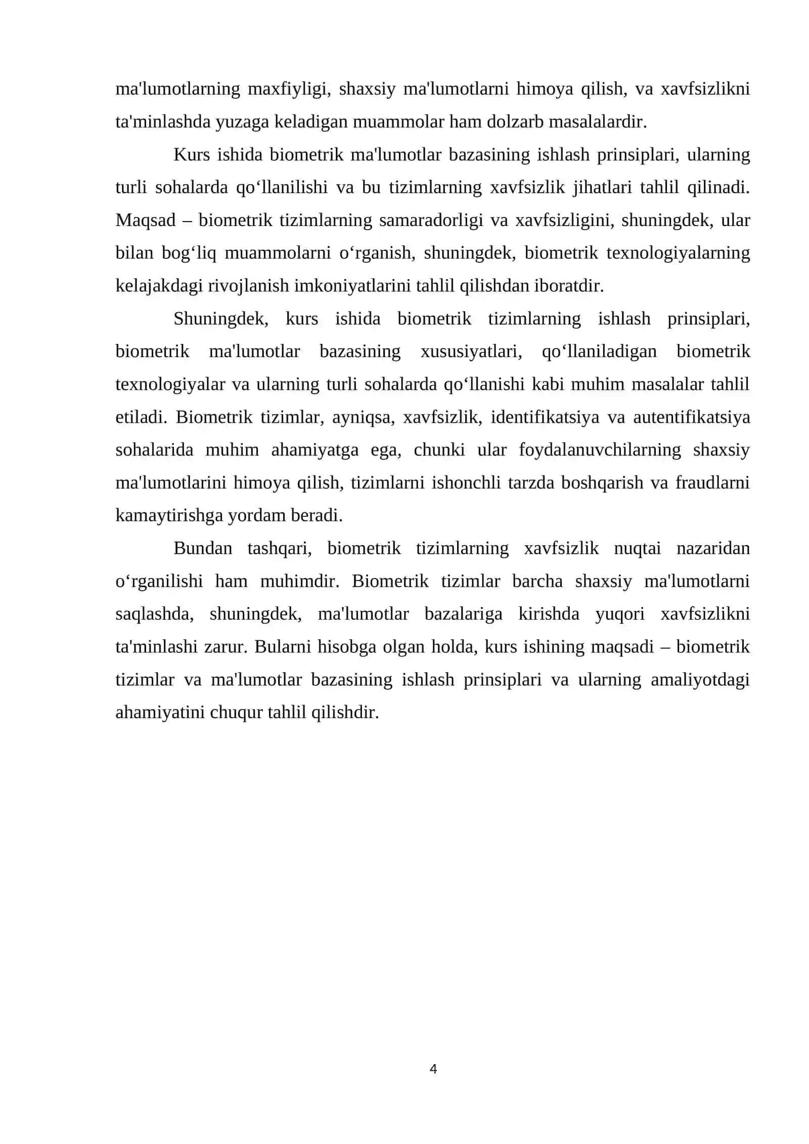 Biometrik malumotlar bazasining ishlash prinsiplari , foydalanish sohalarini tahlil qilish 4