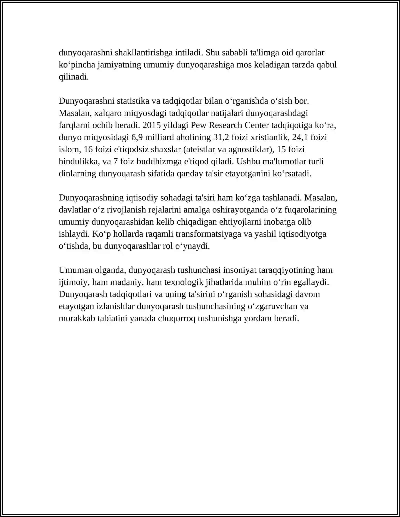 DUNYOQARASHNING MOHIYATI TUZULISHI VA ASOSIY FUNKSIYALARI 4