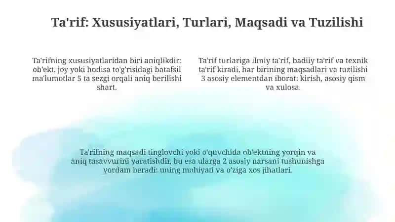 Ta'rif, Hikoya va Mulohaza 4