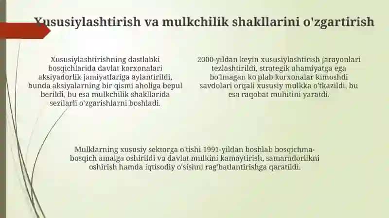 O'ZBEKISTONDA IQTISODIY ISLOHOTLARNING AMALGA OSHIRILISHI BOZOR MUNOSABATLARNING SHAKKANISHI 4