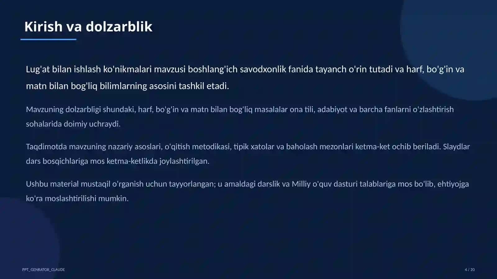Lug'at bilan ishlash ko'nikmalari (4-sinf) 4