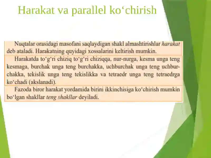 Fazoda geometrik almashtirishlar. Harakat va parallel ko‘chirish 4