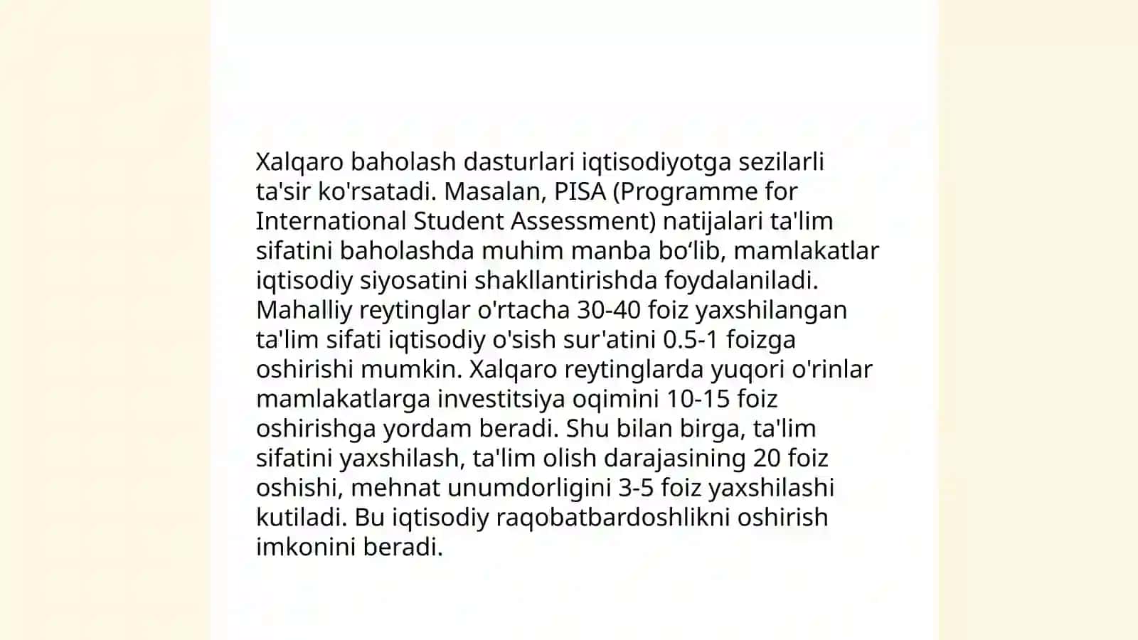 Xalqaro baholash dasturining mamlakat iqtisodiyotida tutgan o'rni 4