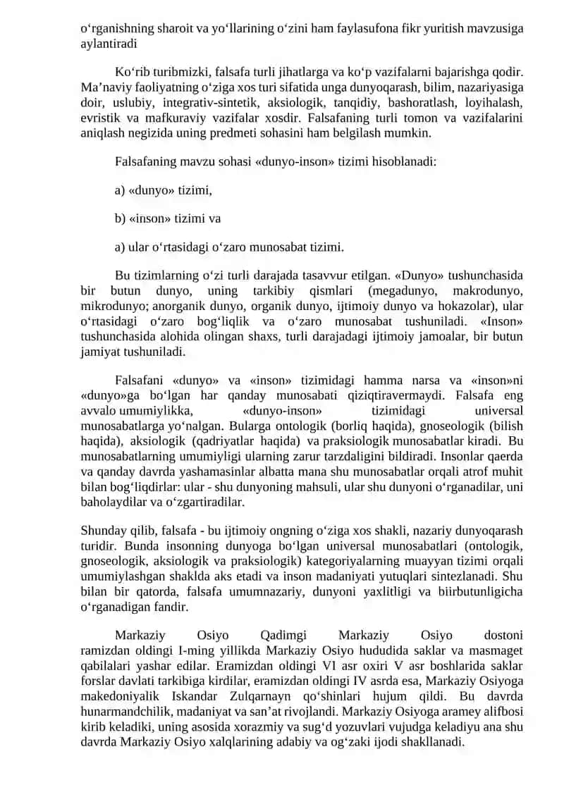 Falsafa fanining predmeti va uning jamiyatdagi o‘rni 4