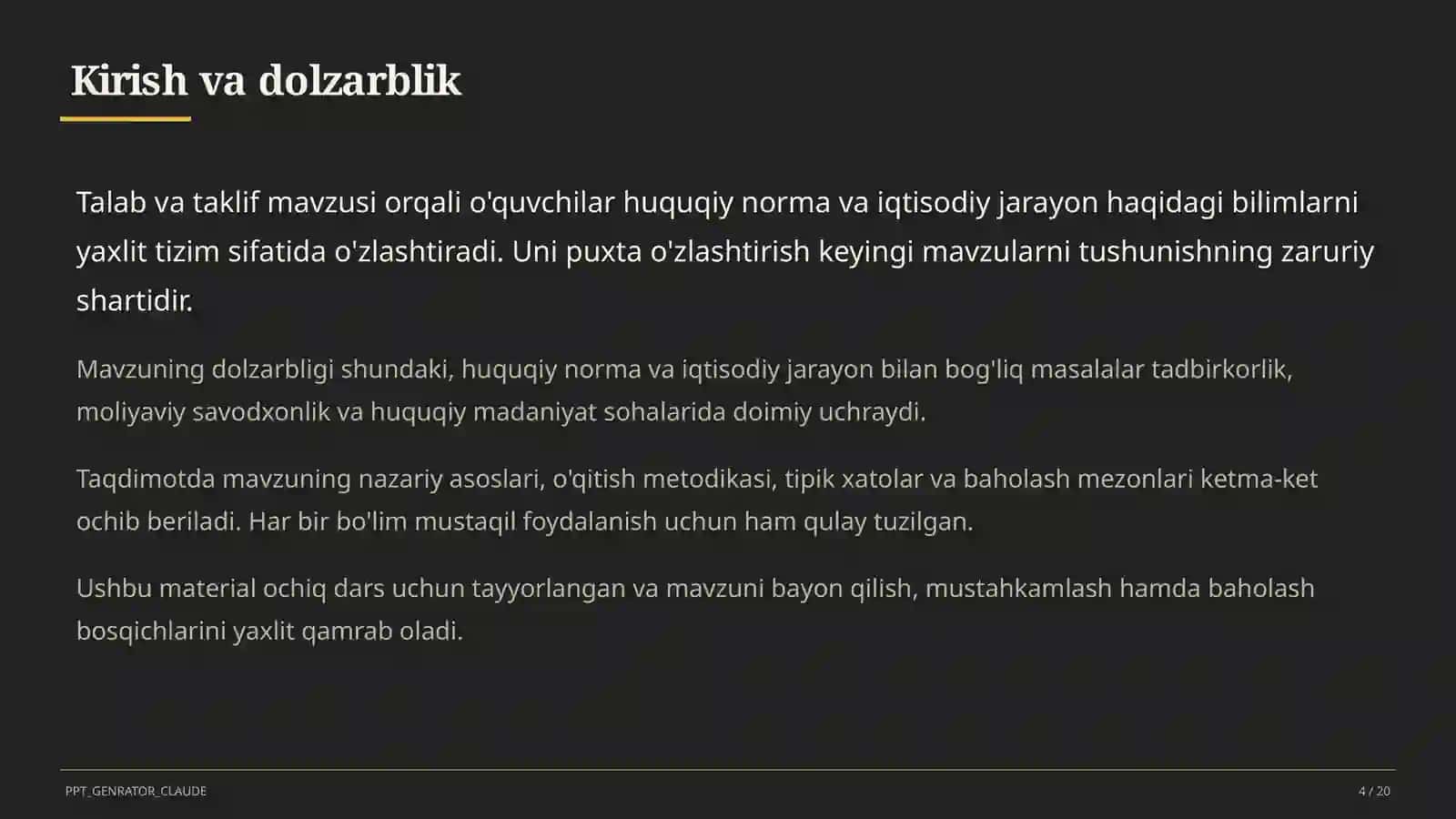 Huquq va iqtisodiyot asoslari (9– 11) — ochiq dars uchun 4