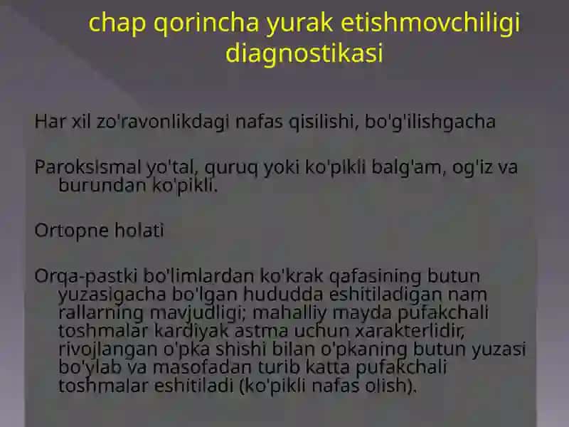 O'tkir yurak etishmovchiligining eng izchil belgilaridan biri sinus taxikardiyasi 4