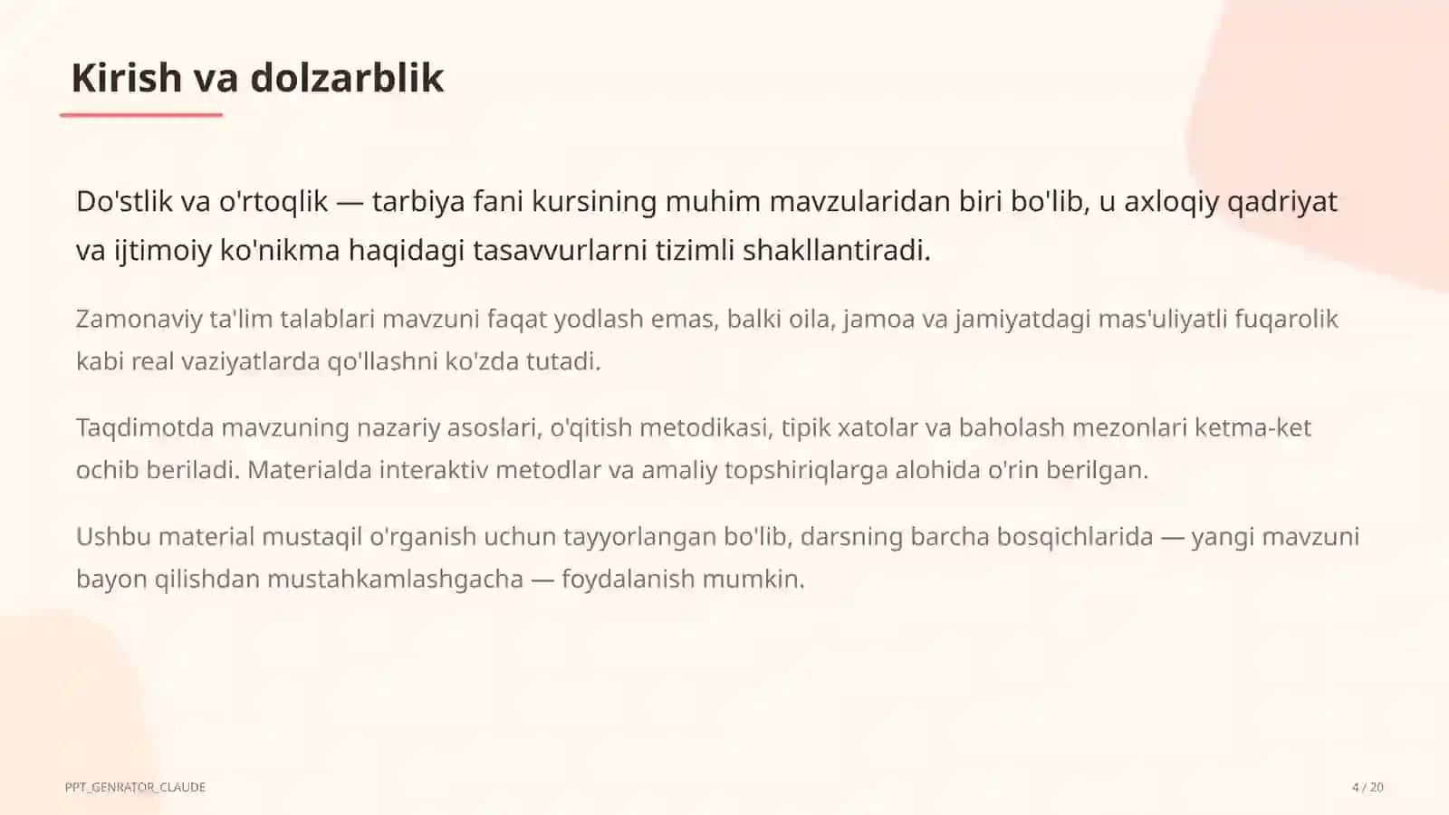 Do'stlik va o'rtoqlik (2-sinf) 4