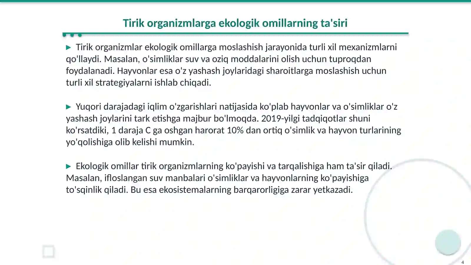 Turli ekologik omillarning tirik organizmlarga ta'sir etish mexanizmlari 4