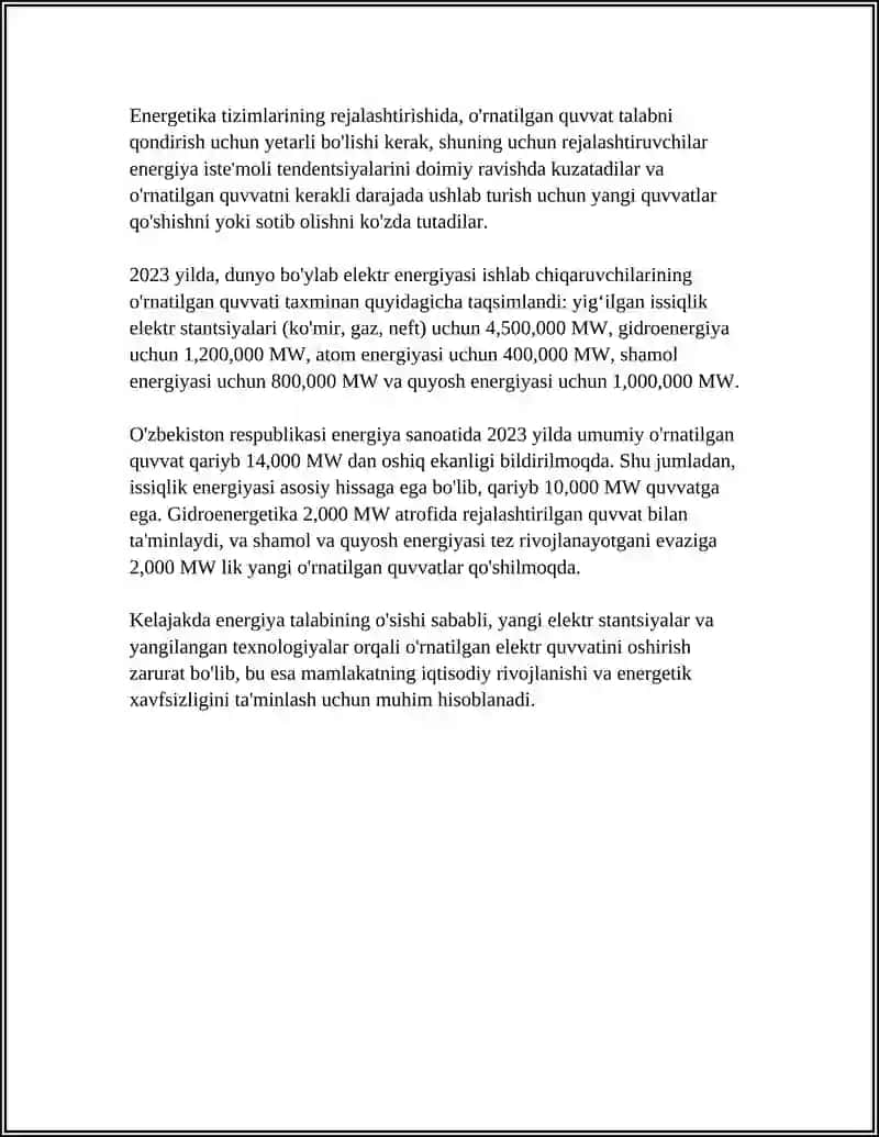 ENERGETIKA OB'EKTLARINING TEXNIK KO‘RSATKICHLARI 4