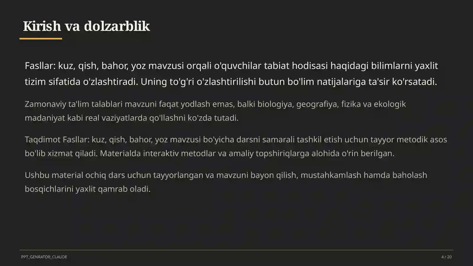 Tabiatshunoslik (1–4) — ochiq dars uchun 4