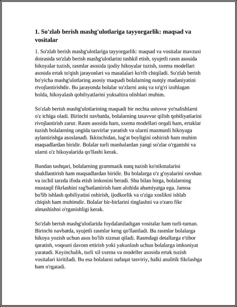 SO'ZLAB BERISH BO'YICHA MASHG'ULOTLARNI TASHKIL ETISH, SYUJETLI RASM ASOSIDA HIKOYALAR TUZISH, RASMLAR ASOSIDA IJODIY HIKOYALAR TUZISH, SXEMA MODELLAR ASOSIDA ERTAK TO'QISH 4