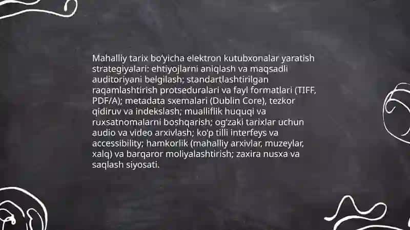 Maʼlumot elektron resurslari boʻyicha tavsiyalarni tanlash va ishlab chiqish. Mahalliy tarix 4