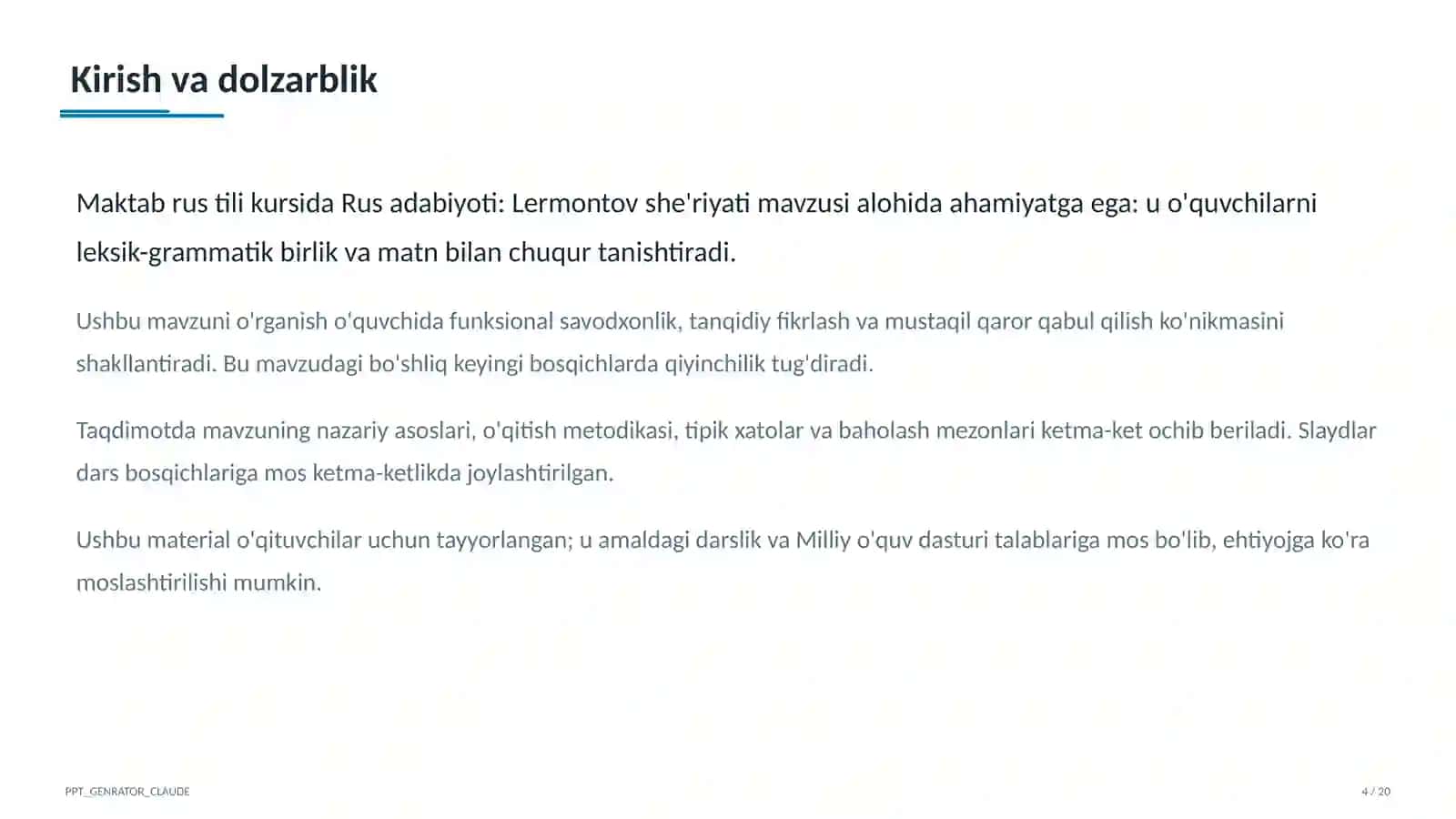 Rus adabiyoti: Lermontov she'riyati (9-sinf) 4