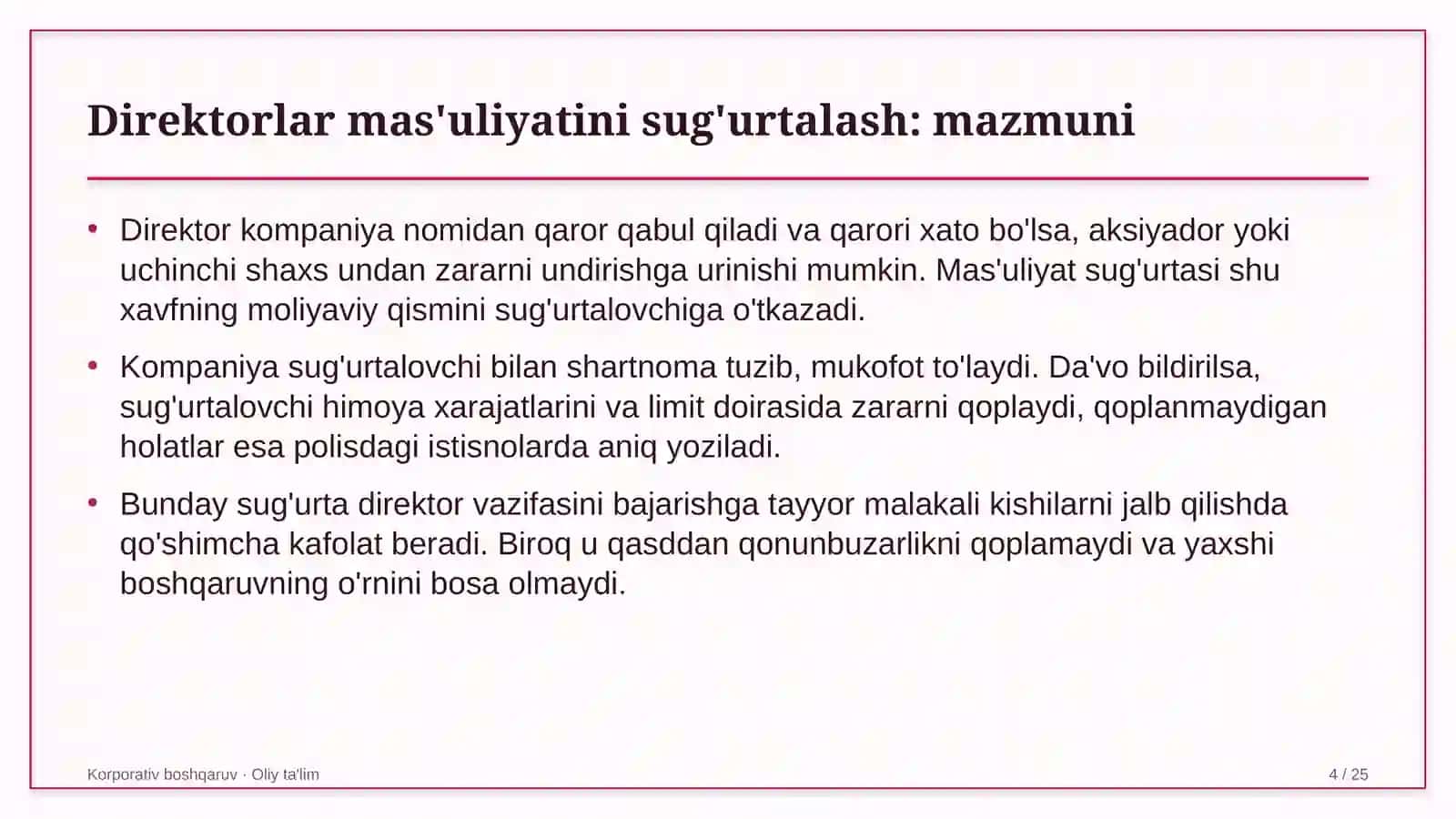 Reyting agentliklarida direktorlar mas'uliyatini sug'urtalash 4
