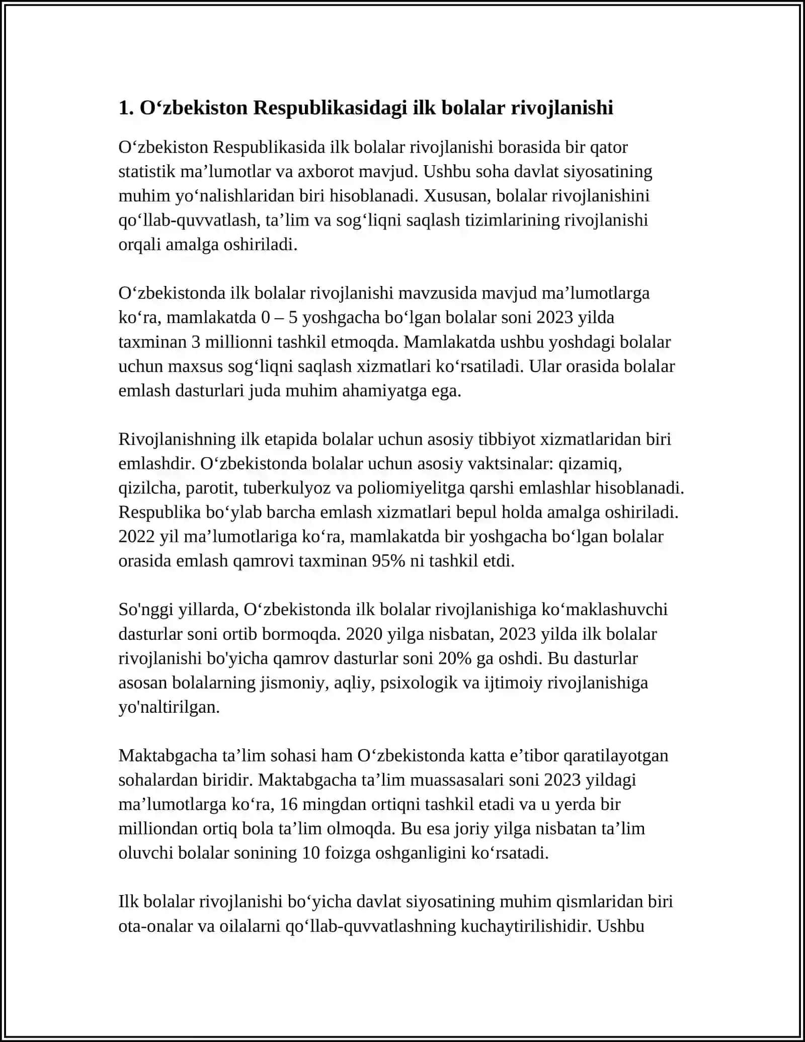 O'ZBEKISTON RESPUBLIKASINING ILK VA MAKTABGACHA YOSHDAGI BOLALAR RIVOJLANISHIGA QO'YILADIGAN DAVLAT TALABLARI 4