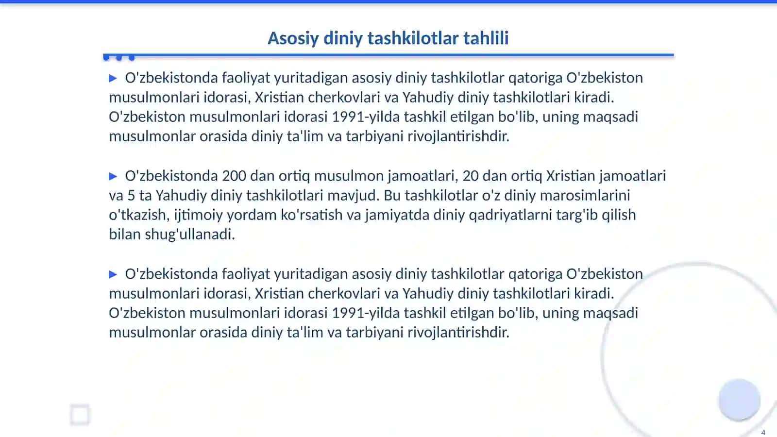 O'zbekistonda faoliyat yurutuvchi diniy tashkilotlar 4