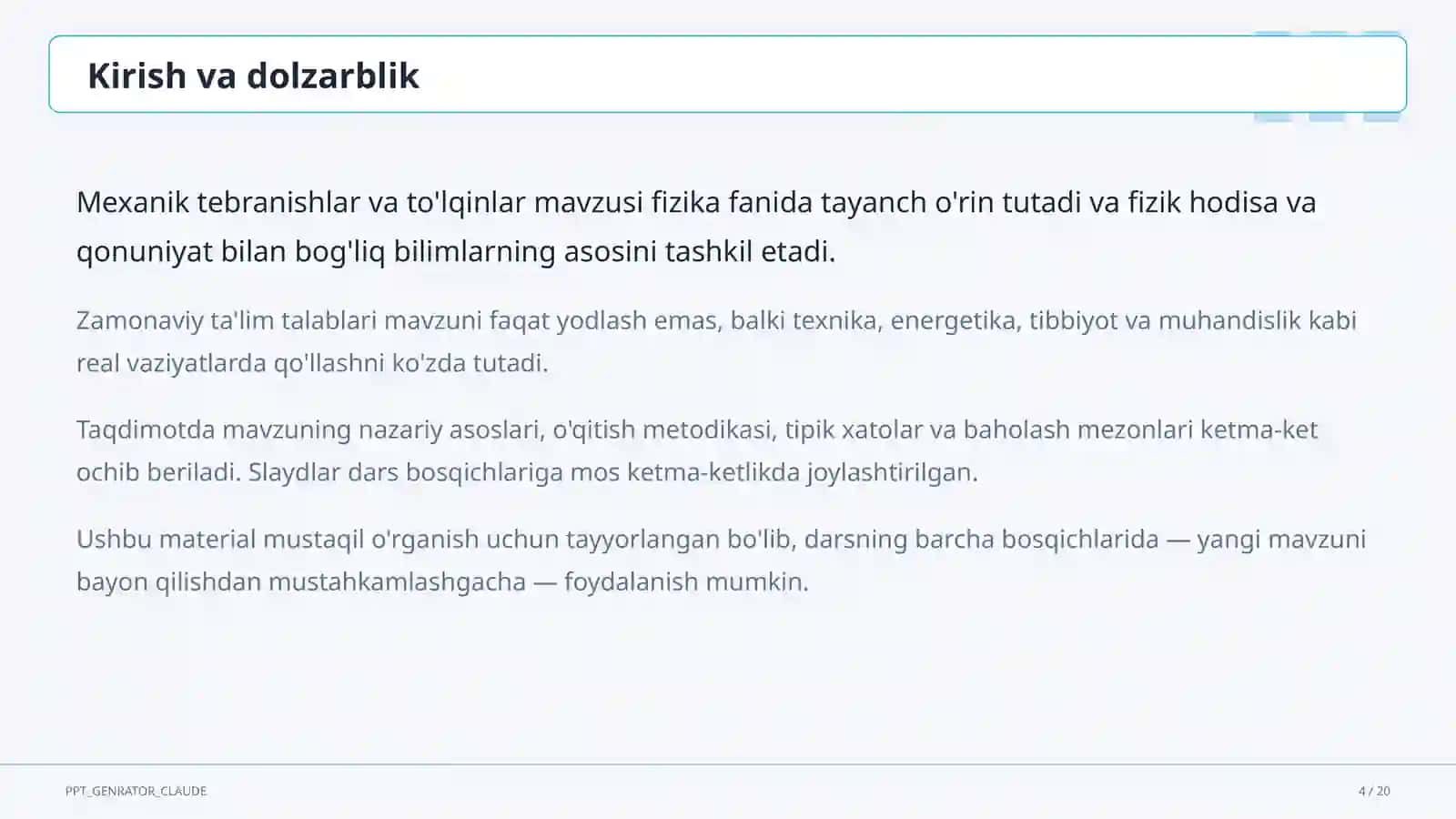 Mexanik tebranishlar va to'lqinlar (9-sinf) 4