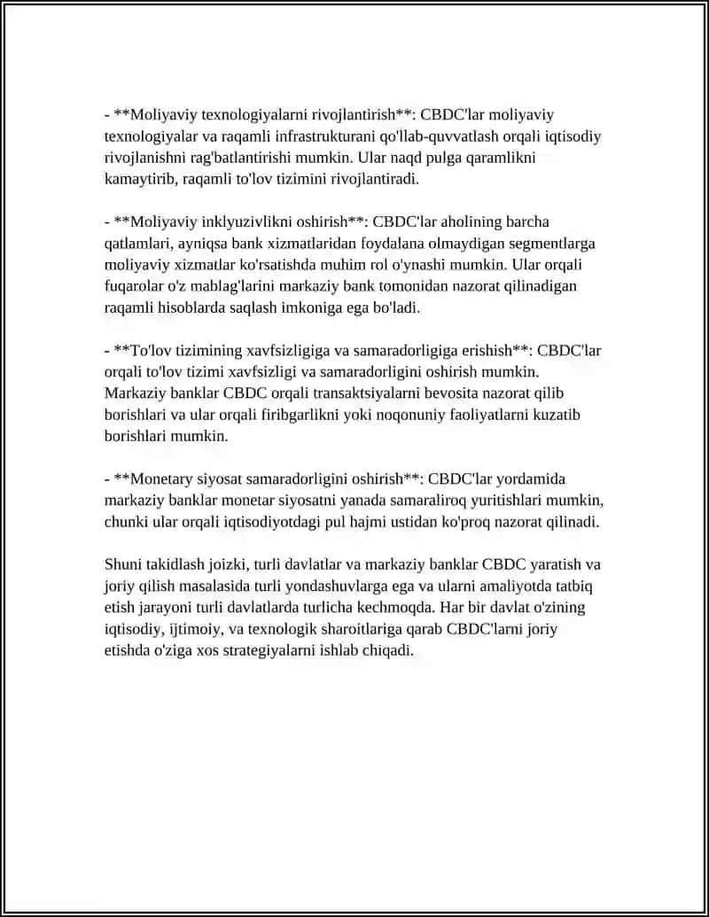 MARKAZIY BANKLARNING ZAMONAVIY SIYOSATI: RAQAMLI VALYUTALAR.(CBDC) 4
