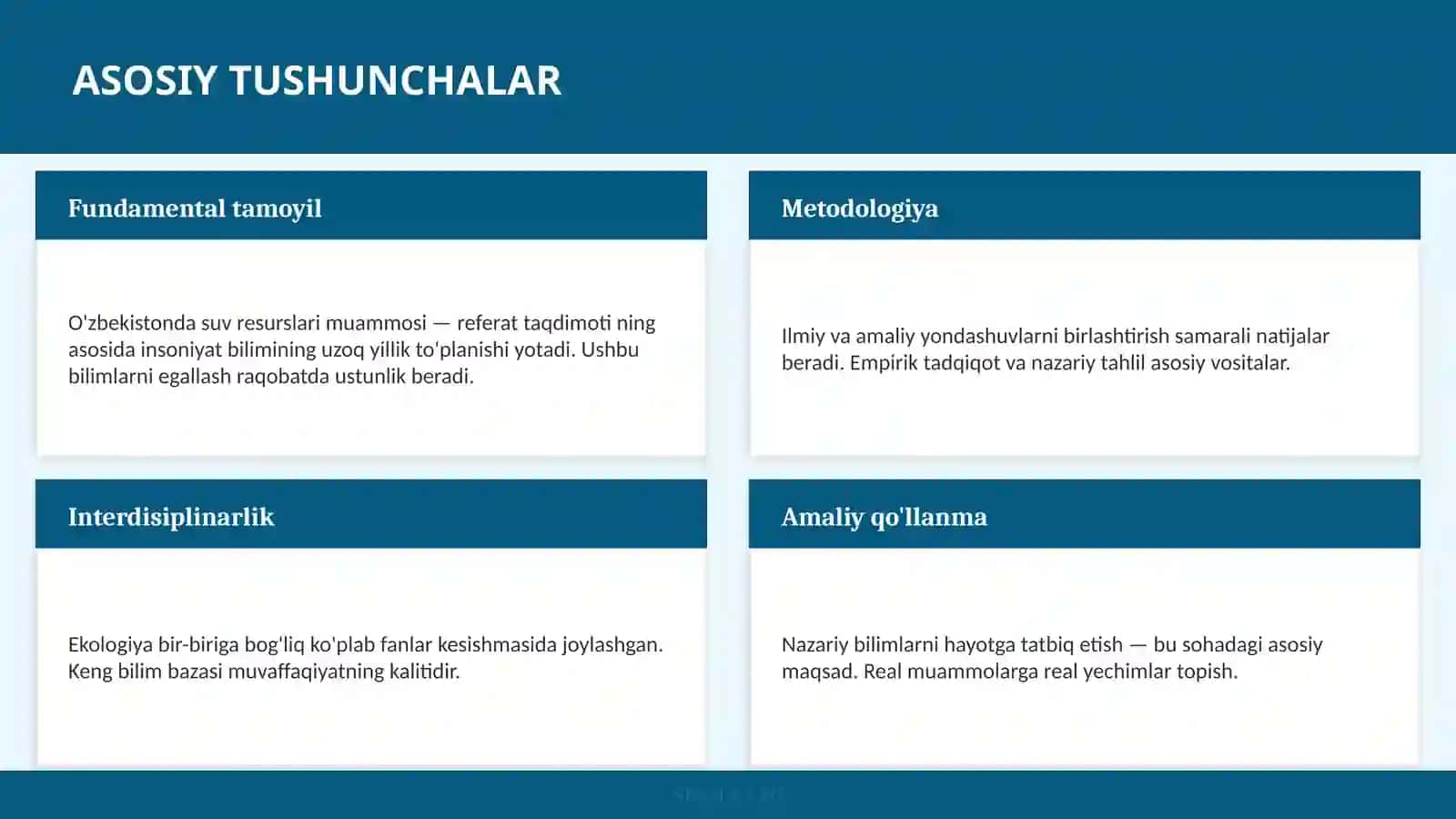 O'ZBEKISTONDA SUV RESURSLARI MUAMMOSI — REFERAT TAQDIMOTI 4