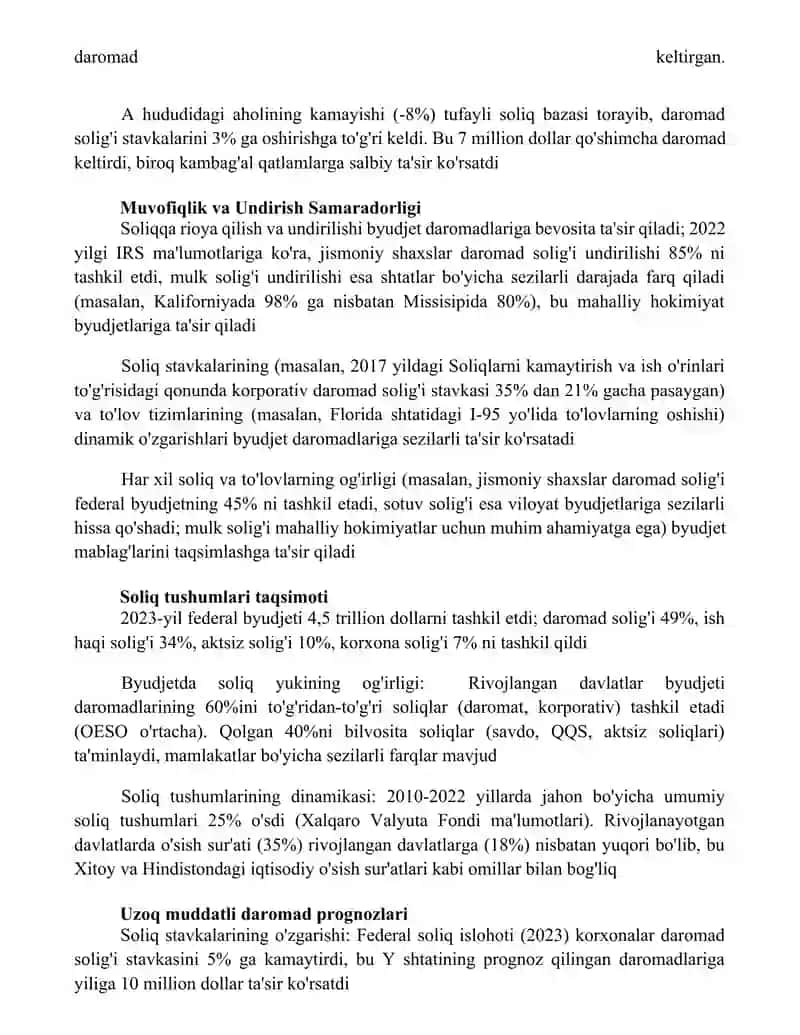 Soliqlar va yig’imlarning budjet daromadlaridagi salmog’I 4