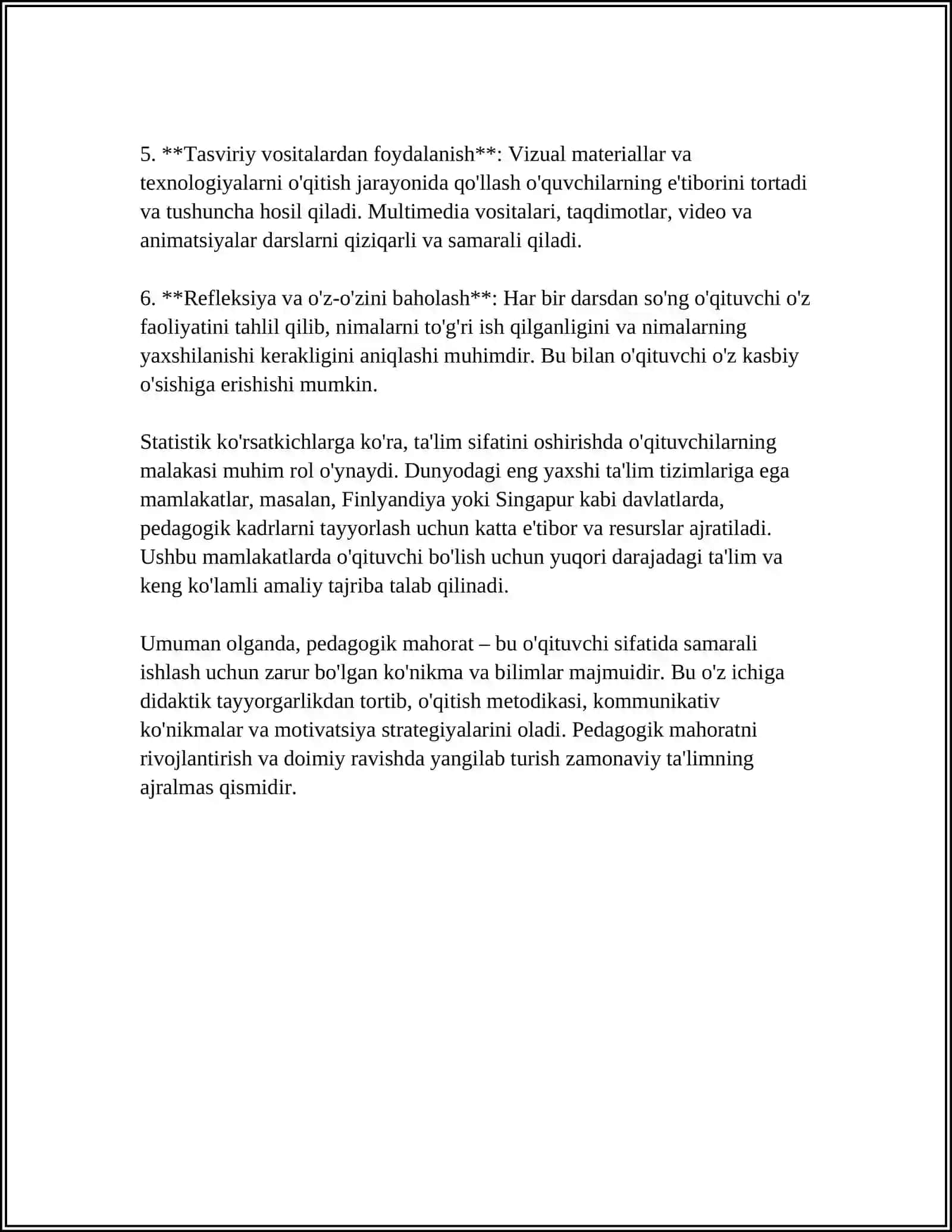 PEDAGOGIK MAHORAT HAQIDA TUSHUNCHA VA UNING ÔQITUVCHI HAYOTIDA TUTGAN ÔRNI 4