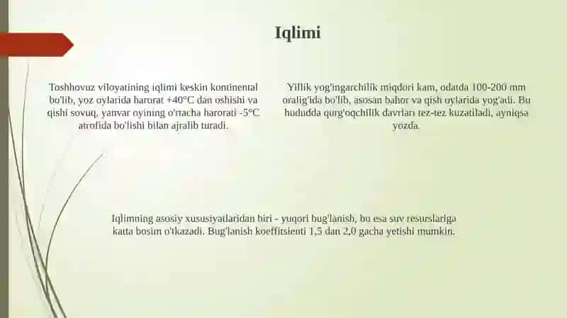 Toshhovuz viloyati tabiiy geografiyasi 4