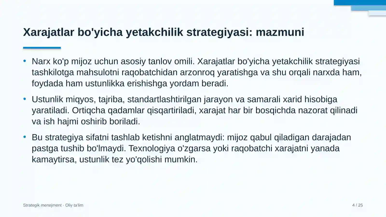 elektronika sanoatida xarajatlar bo'yicha yetakchilik strategiyasini amalga oshirish 7311 4