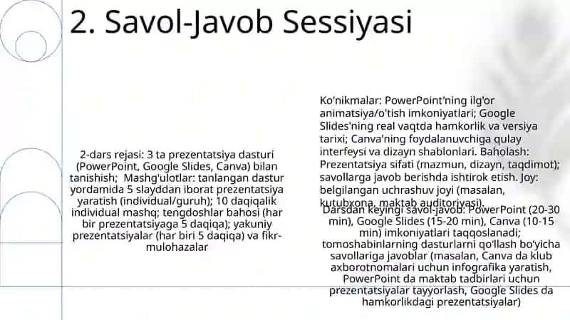 Kompyuterda taqdimotlar yaratish dasturlari imkoniyatlari mavzusida tògaraklar uchun dars ishlanma 4