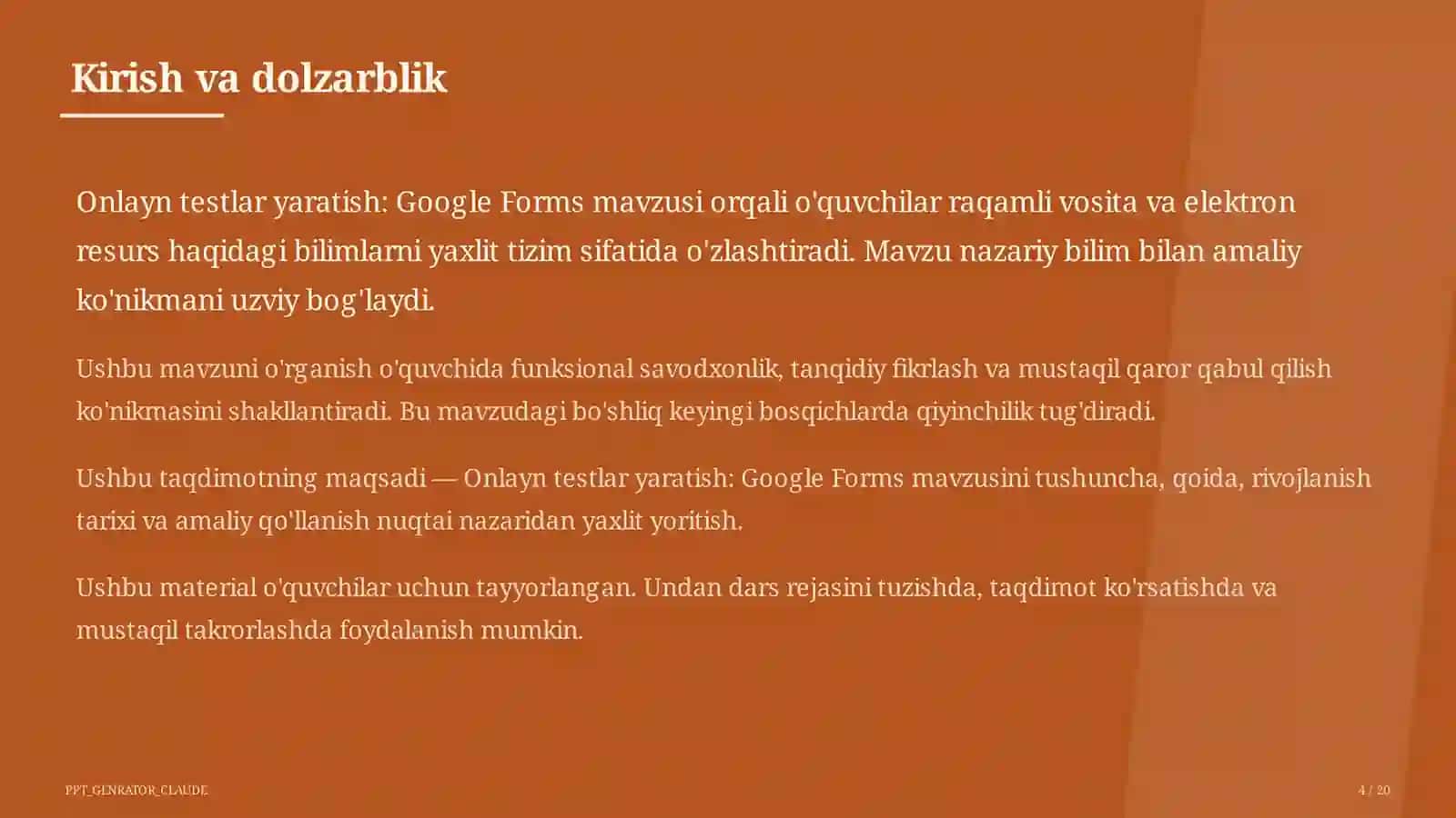 Dars rejasi 4