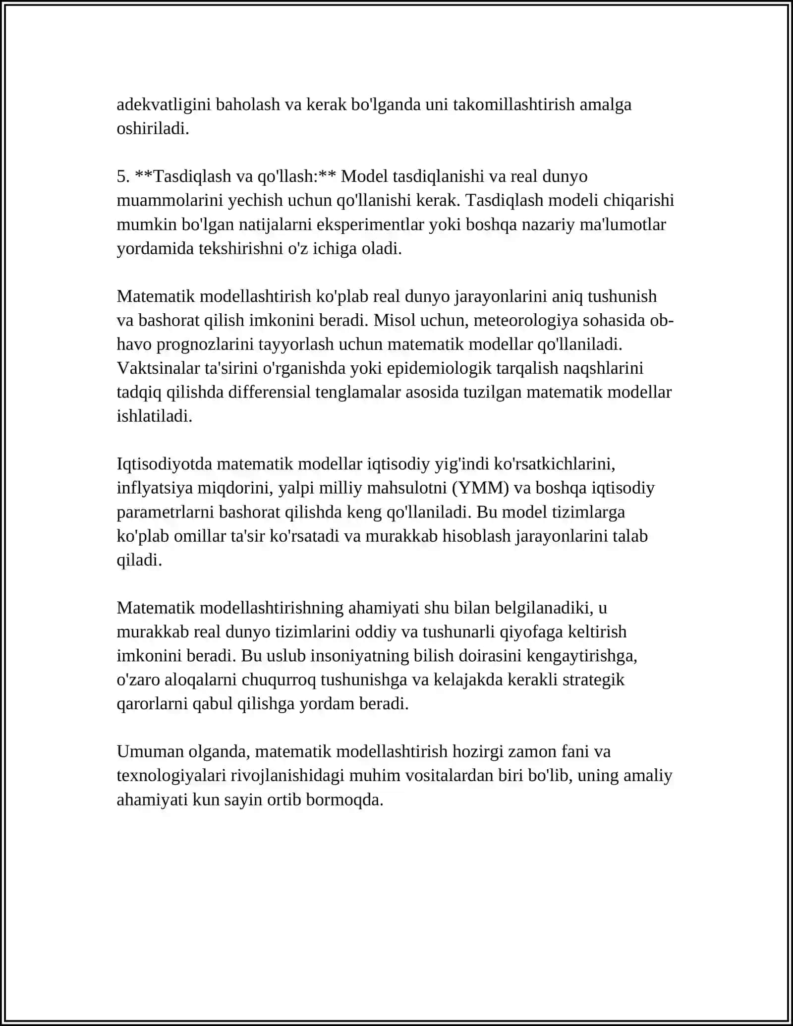 MATAMATIK MODELLASHTIRISH VA UNING ASOSIY BOSQICHLARI 4