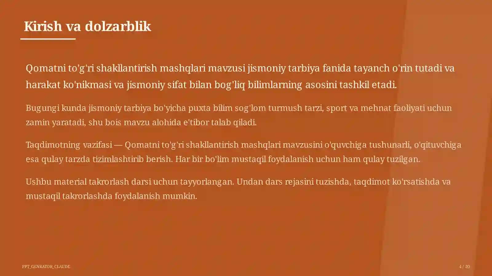 Jismoniy tarbiya (1–11) — takrorlash darsi uchun 4