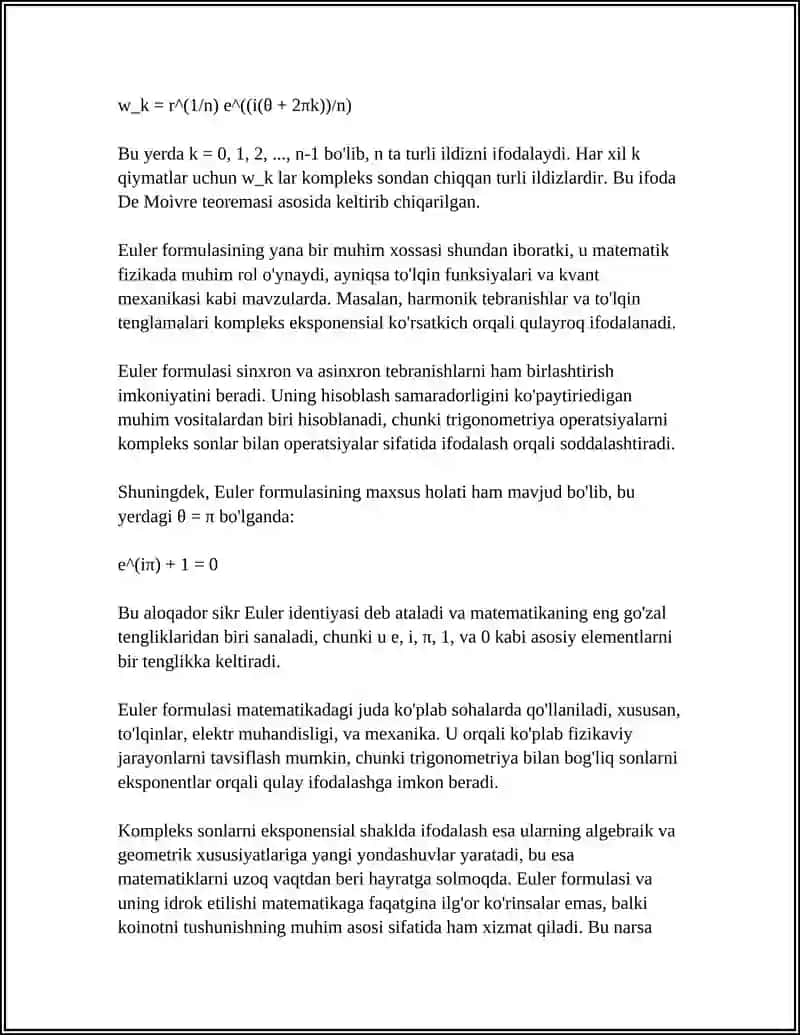 KOMPLEKS SONDAN ILDIZ CHIQARISH. EYLER FORMULALARI 4